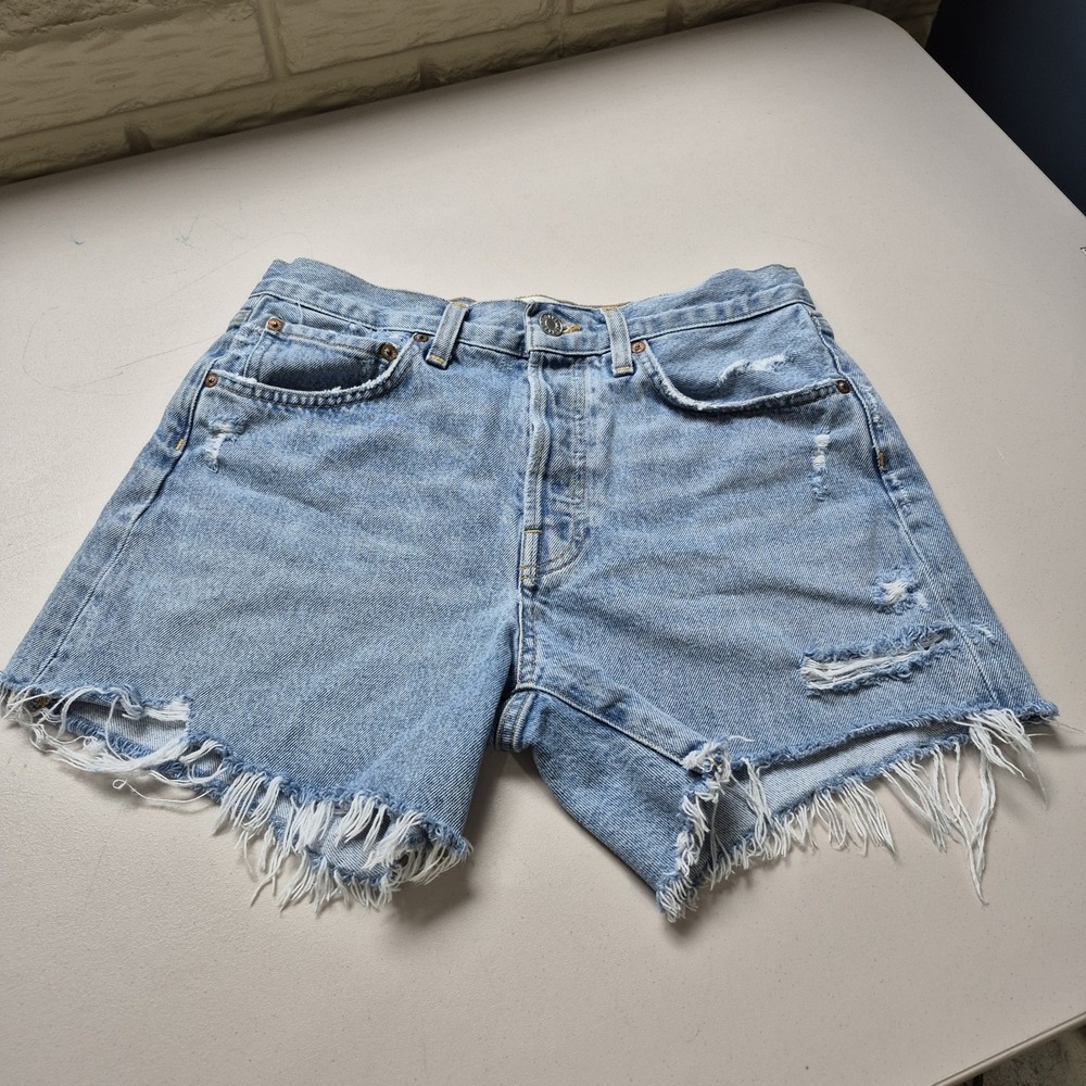 Agolde Light Blue Distressed Jean Shorts